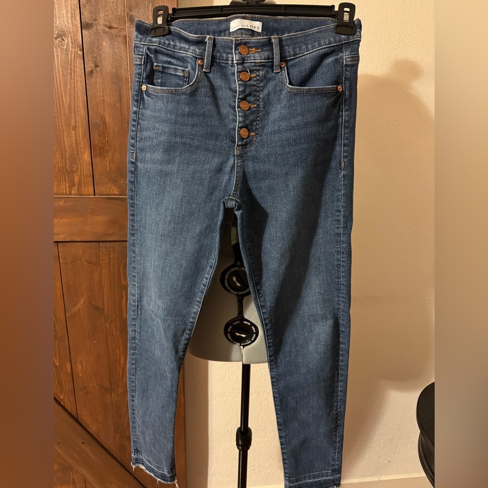 LOFT Modern High Rise Skinny Dark Blue Indigo Jeans - Picture 4 of 7